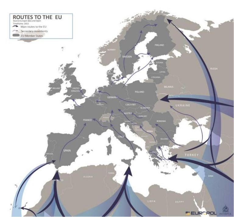 Peamised teekonnad Euroopa Liitu: Allikas: Europol ja