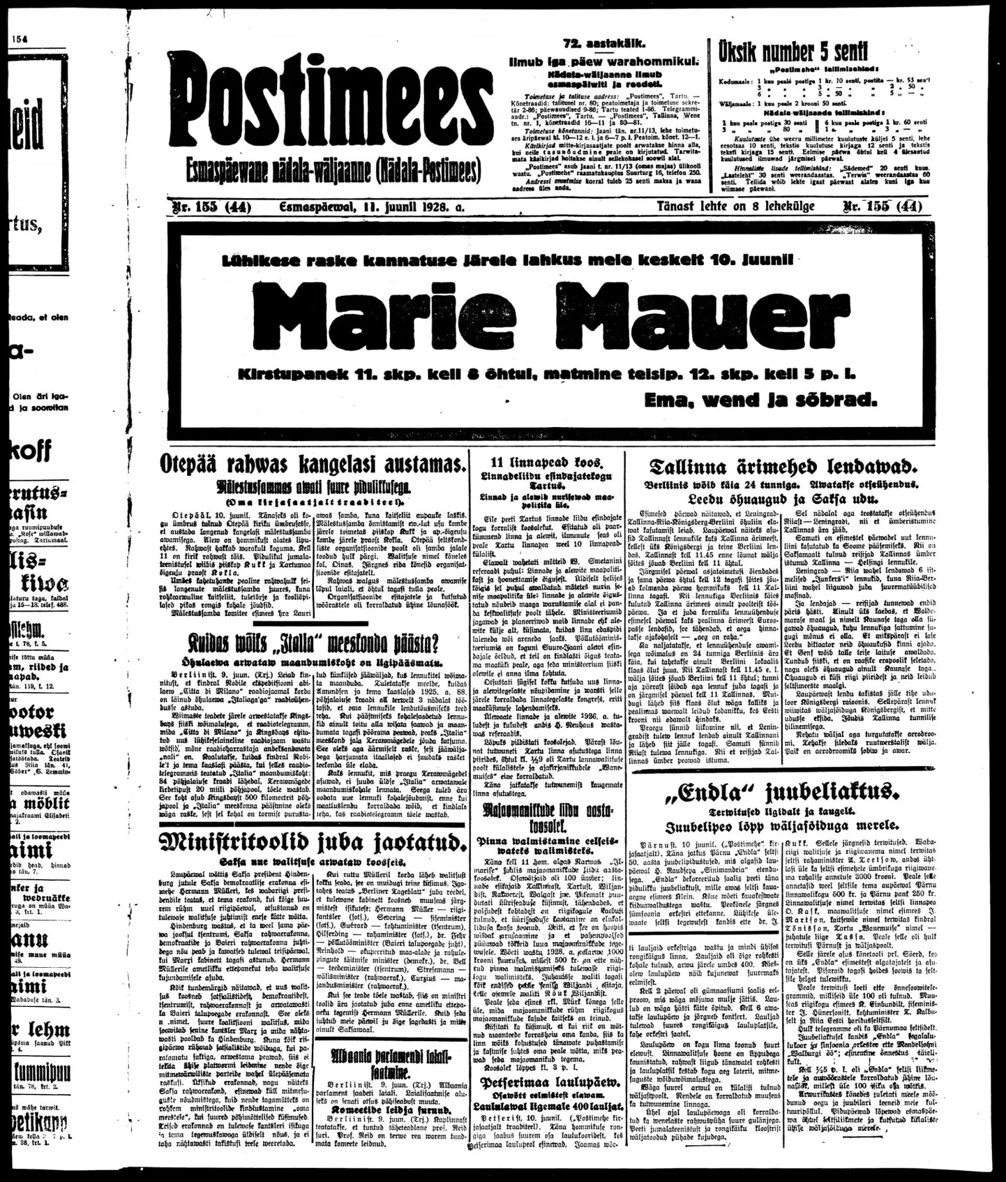 Postimees 1928. aastal.