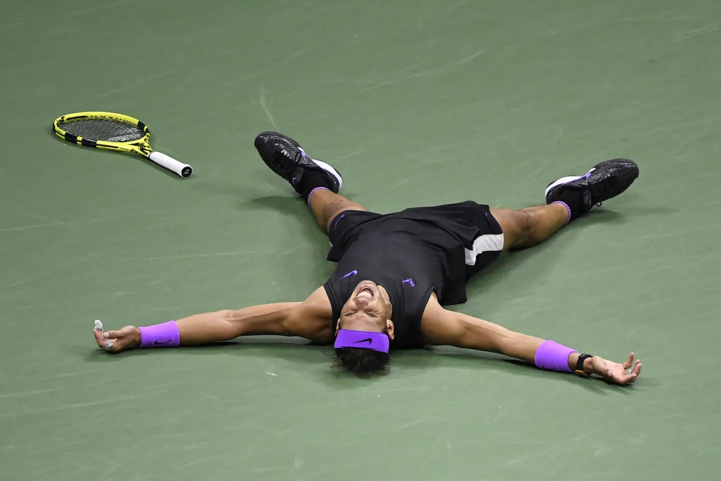 Rafael Nadal pärast viimast punkti Flushing Meadowsil.
