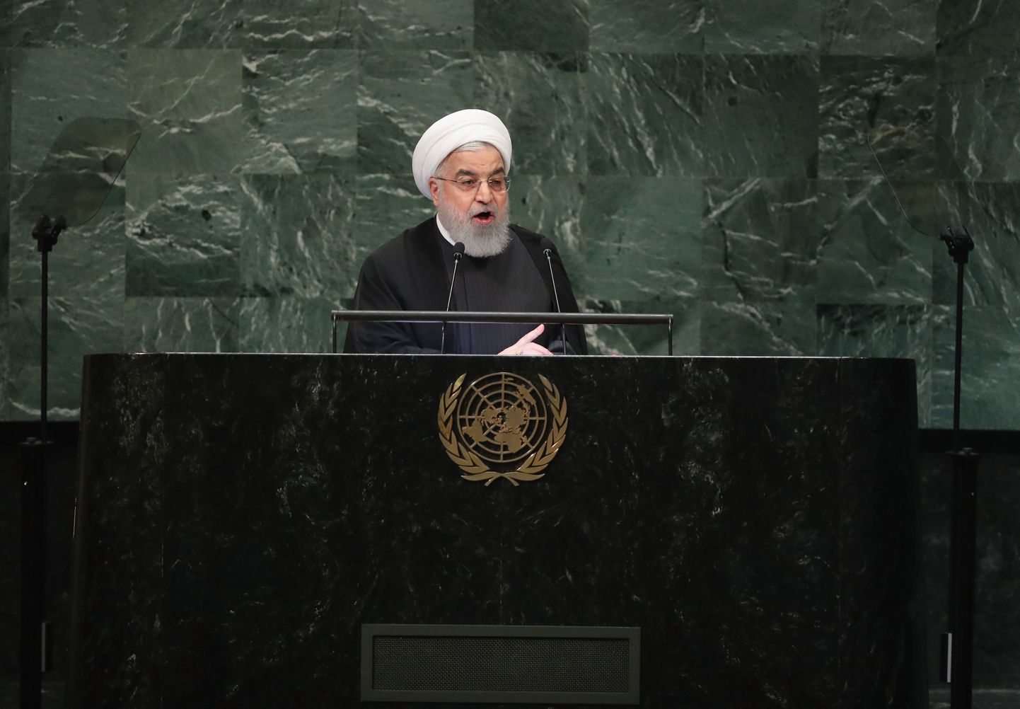 President Hassan Rouhani ÜRO Peaassambleel kõnelemas.