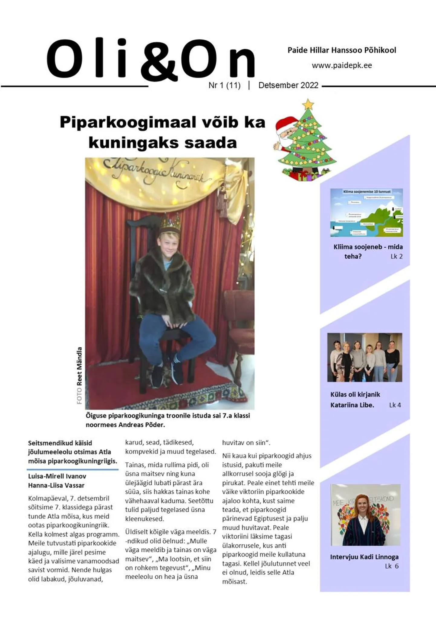 Koolilehtede konkursile saadetud OliOni detsembrinumbri kaanepilt.