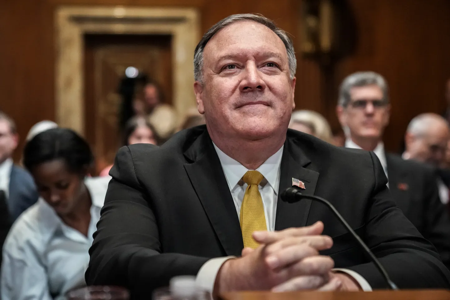 USA välisminister Mike Pompeo teisipäeval senati alakomitees tunnistusi andmas.