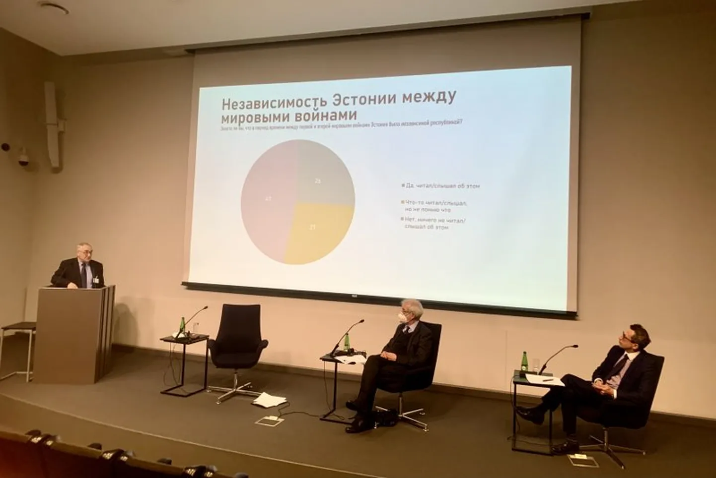 Презентация исследования прошла в Таллинне. Ее представили аналитики центра Лев Гудков и Алексей Левинсон. Эстонскую сторону представлял Рейн Таммсаар.