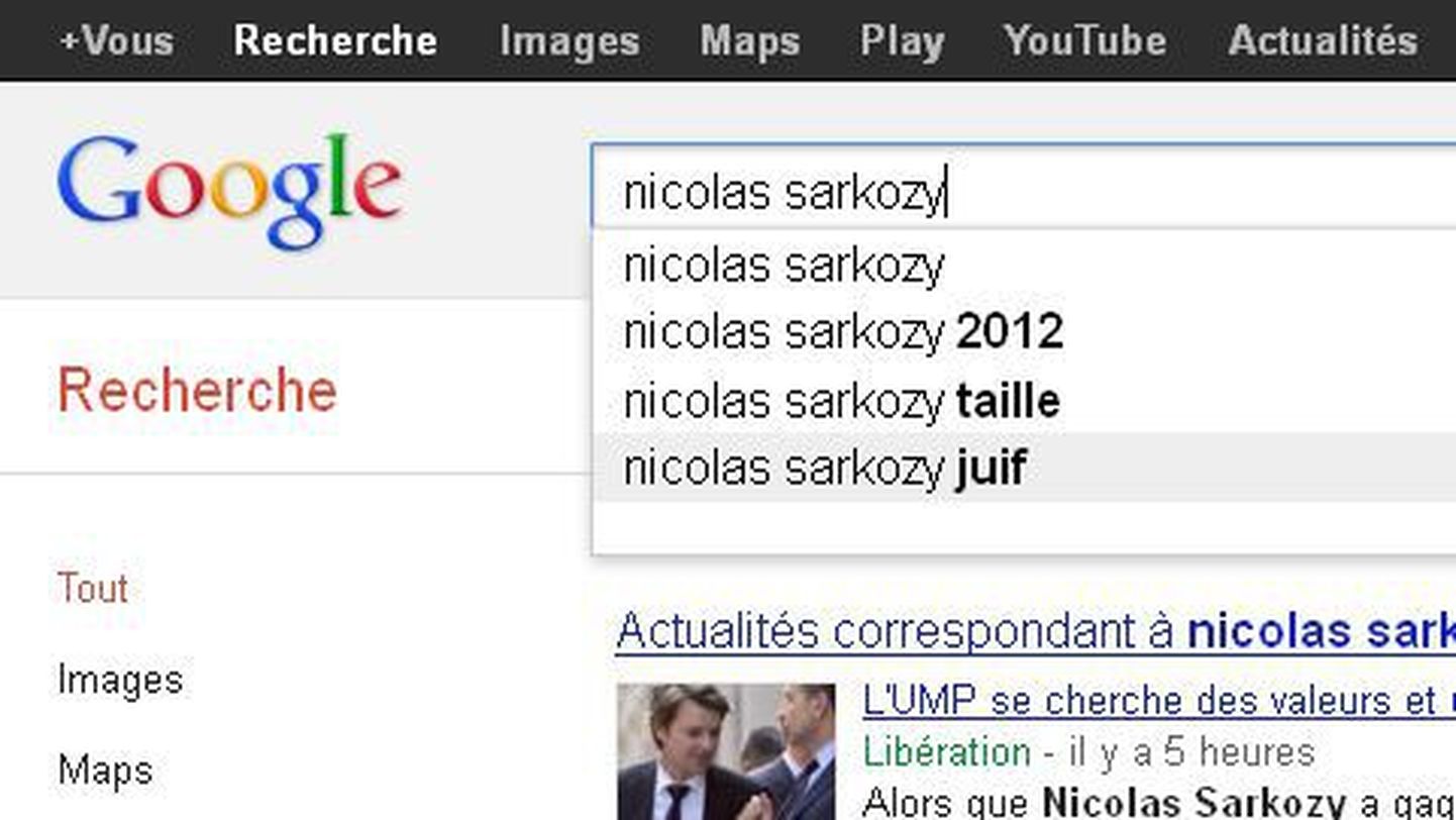 Täna õhtul pakkus prantsuskeelne Google'i otsing kuulsate inimeste nimede järele veel märksõna juut.