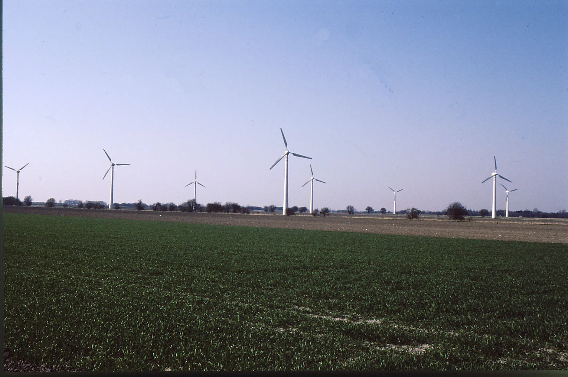 Tuulikud Taani maapiirkonnas keset põllumaad.