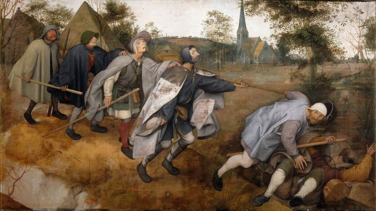 «Aga kui pime juhib pimedat, kukuvad mõlemad auku.» Mt 15:14
Pieter Bruegel vanema maal «Pimedad» (1568).