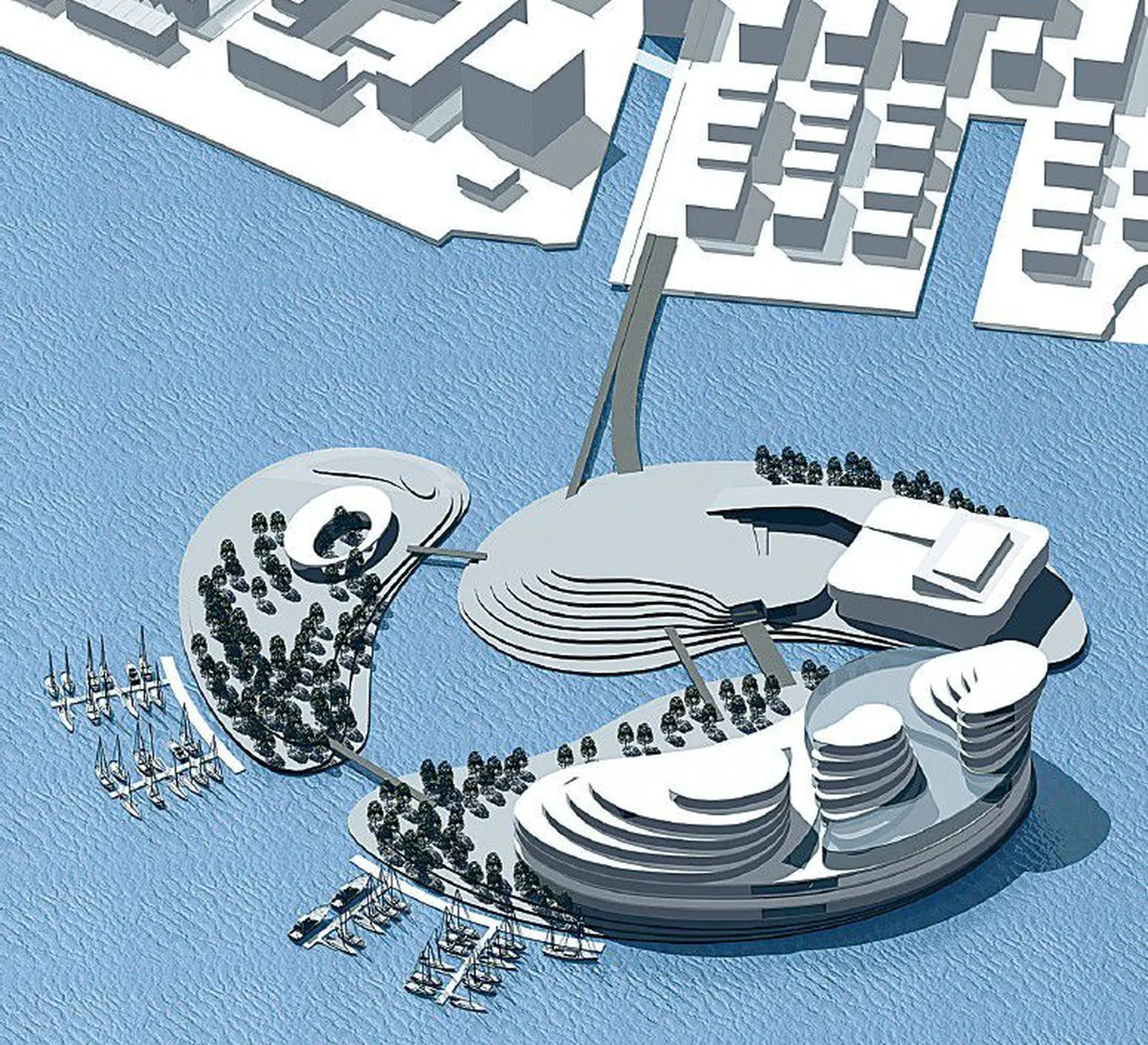 Kasiino- ja kahe teise saare mahulise väljanägemise koostas ARS Projekt, detailpaneeringu eskiisi K-Projekt.
Hoonete arhitektuurse lahenduse saamiseks tuleb korraldada rahvusvaheline konkurss.
