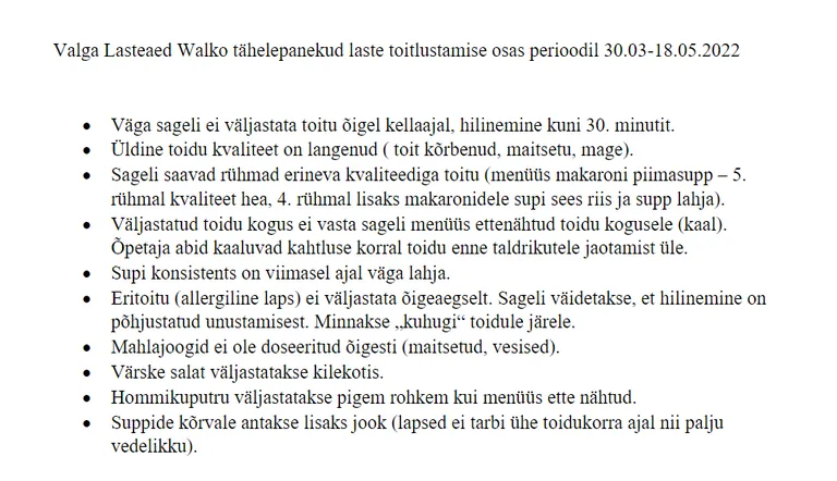 Valga Walko lasteaedade kaebus.