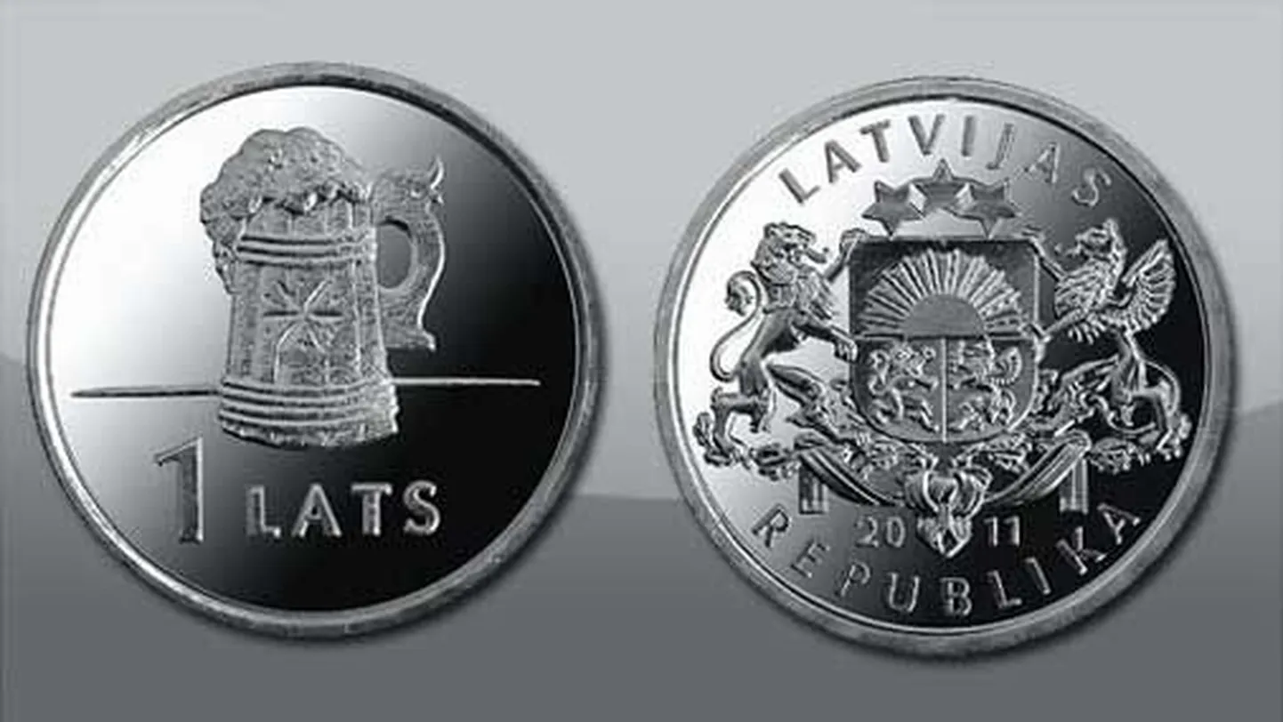 Одна из юбилейных монет Банка Латвии
