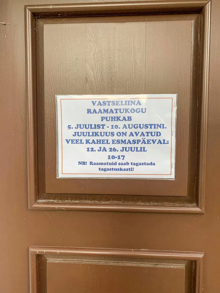 Vastseliina raamatukogu on töötaja puhkuse ajal avatud juulis vaid kahel päeval: 12. ja 26. juulil.