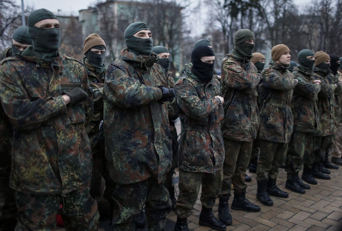 17. veebruaril Kiievist Ida-Ukraina poole teele asunud Azovi pataljoni vabatahtlikud.